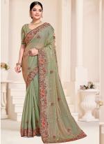 Two Tone Silk Green Wedding Wear Khatli Work Saree